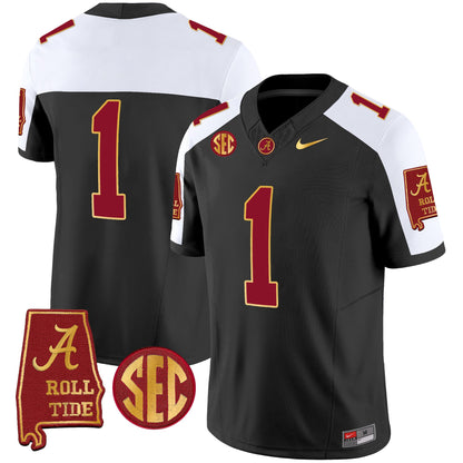 Alabama Crimson Tide Gold Trim Vapor Jersey V2 - Alabama Map - All Stitched