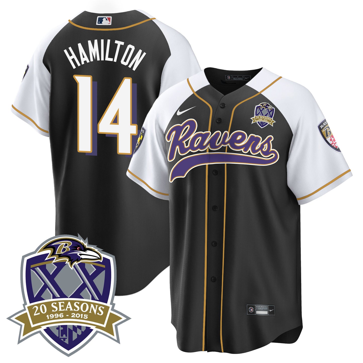 Ravens 20th Season Patch Baseball Jersey - All Stitched