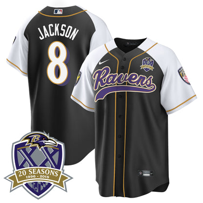 Ravens 20th Season Patch Baseball Jersey - All Stitched