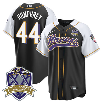 Ravens 20th Season Patch Baseball Jersey - All Stitched