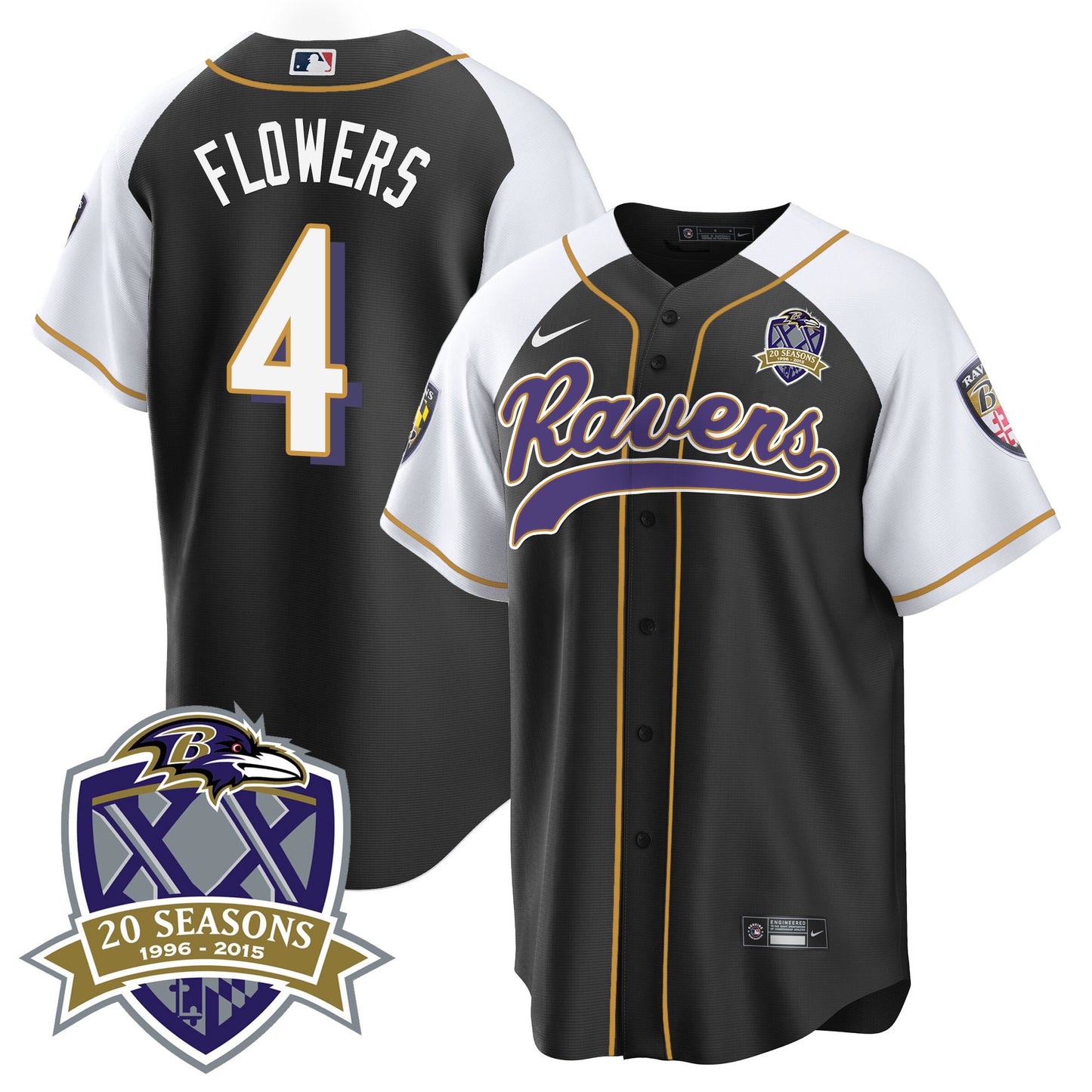 Ravens 20th Season Patch Baseball Jersey - All Stitched