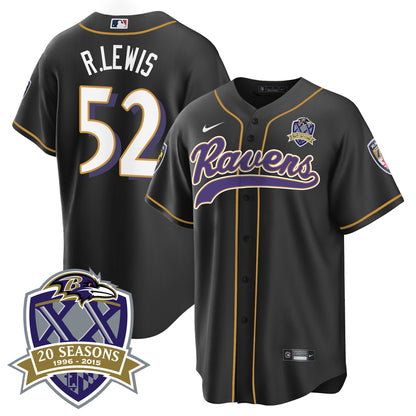 Ravens 20th Season Patch Baseball Jersey - All Stitched