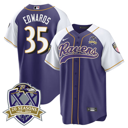 Ravens 20th Season Patch Baseball Jersey - All Stitched