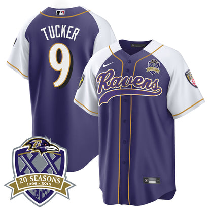 Ravens 20th Season Patch Baseball Jersey - All Stitched