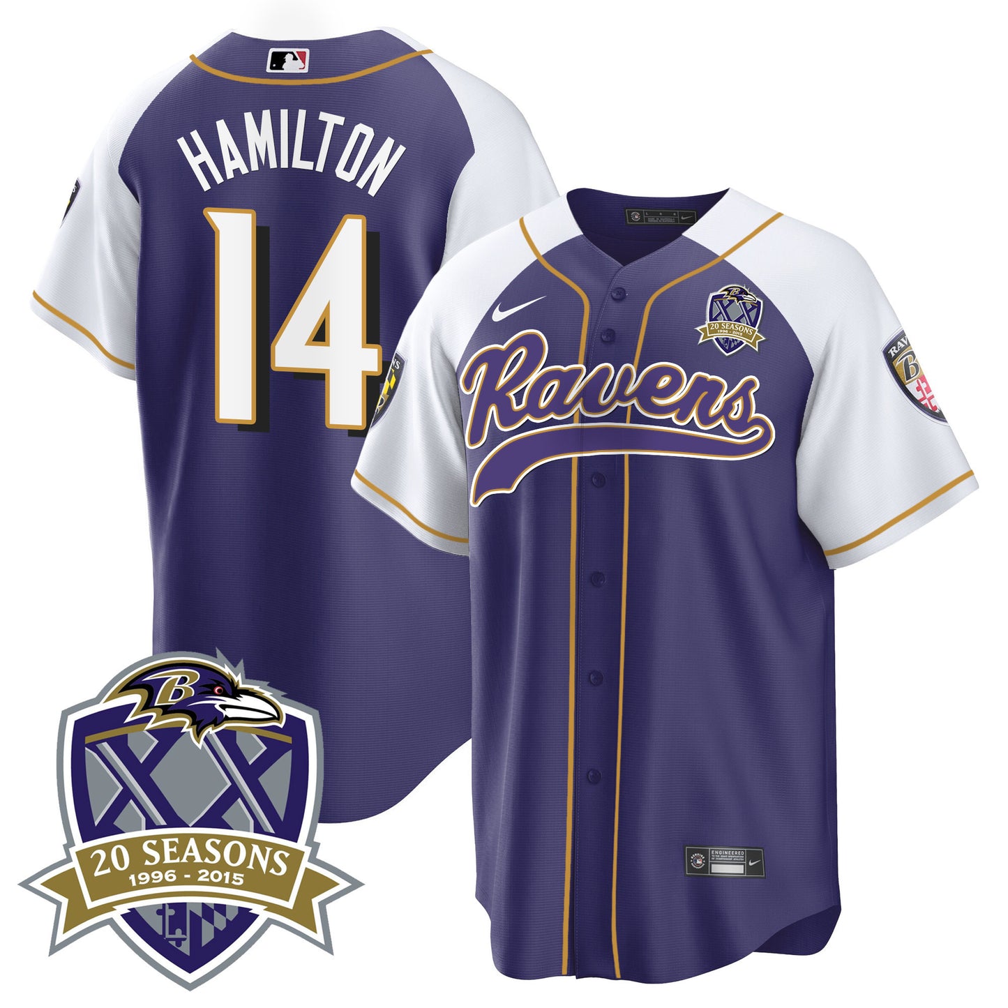 Ravens 20th Season Patch Baseball Jersey - All Stitched