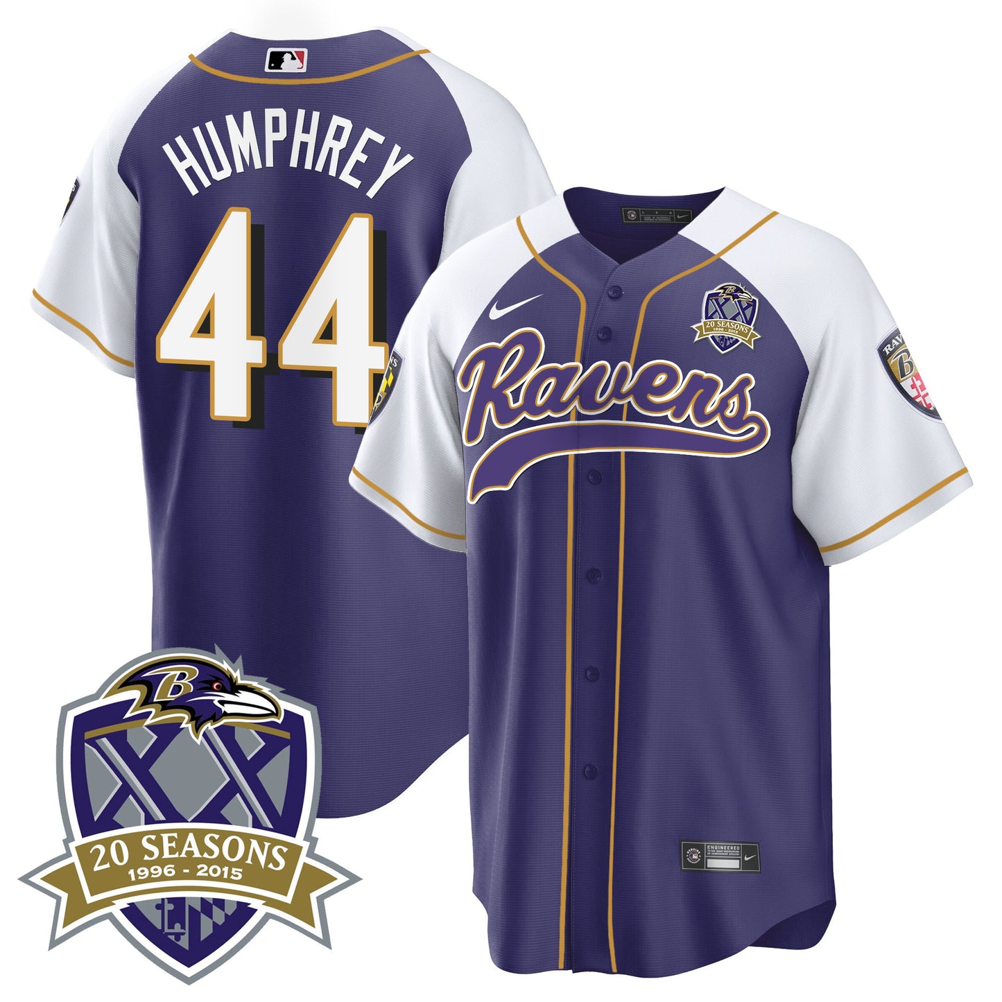 Ravens 20th Season Patch Baseball Jersey - All Stitched