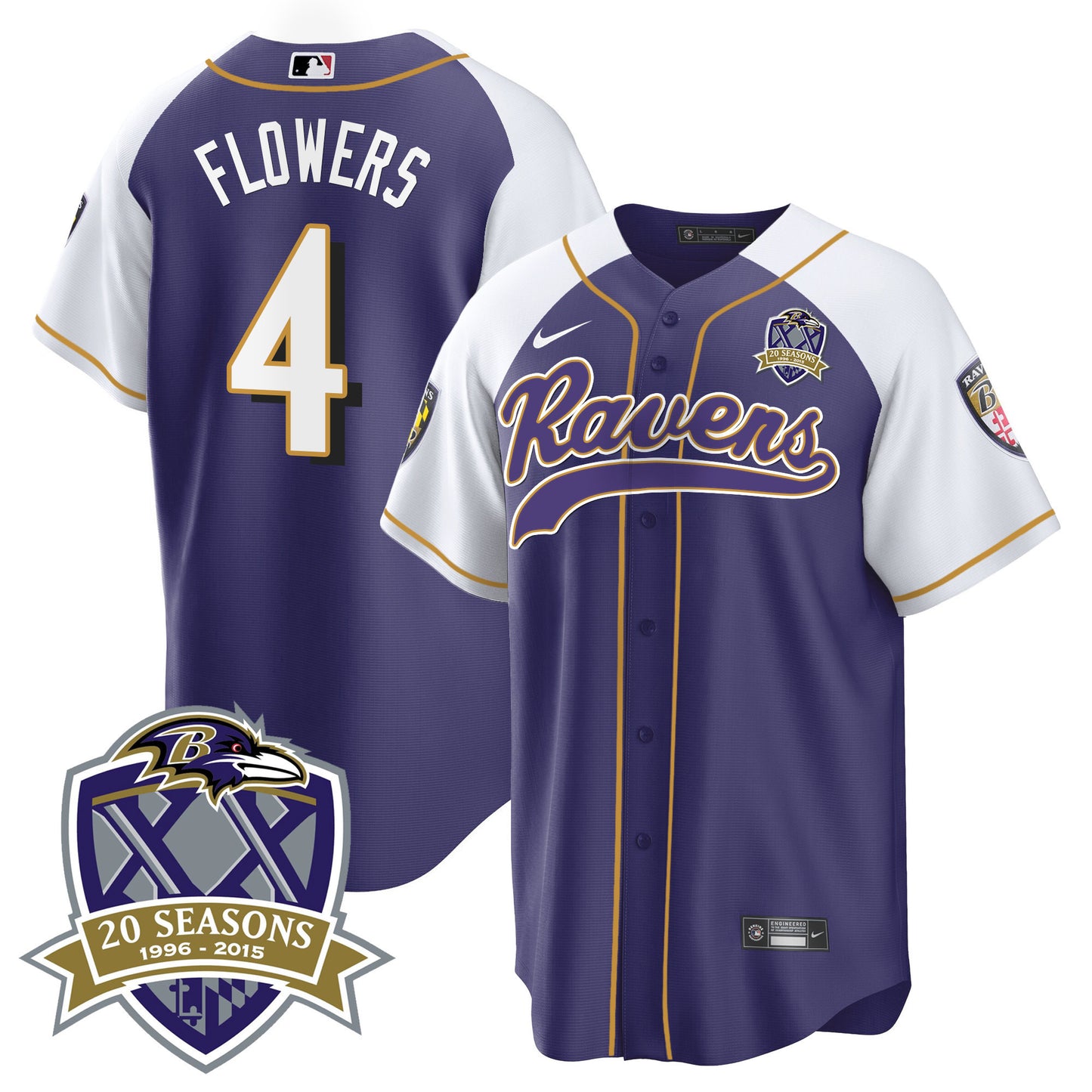 Ravens 20th Season Patch Baseball Jersey - All Stitched