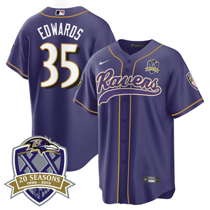 Ravens 20th Season Patch Baseball Jersey - All Stitched