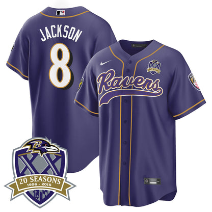 Ravens 20th Season Patch Baseball Jersey - All Stitched