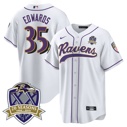 Ravens 20th Season Patch Baseball Jersey - All Stitched