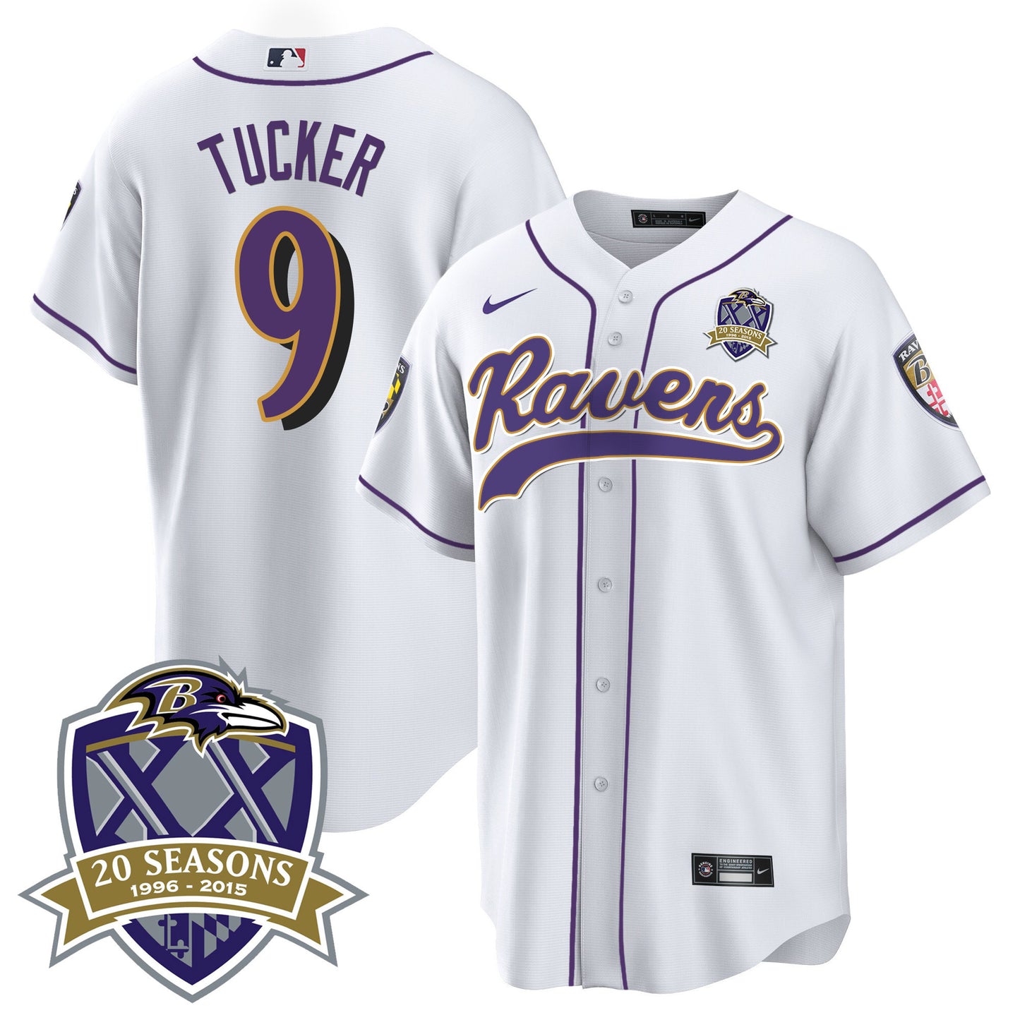 Ravens 20th Season Patch Baseball Jersey - All Stitched