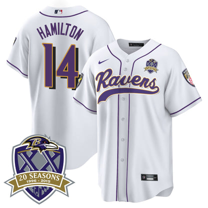 Ravens 20th Season Patch Baseball Jersey - All Stitched