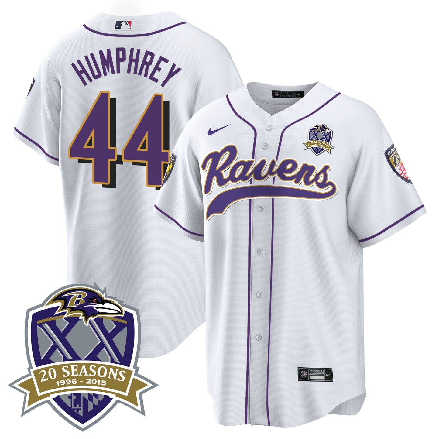 Ravens 20th Season Patch Baseball Jersey - All Stitched