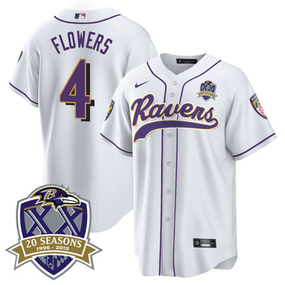 Ravens 20th Season Patch Baseball Jersey - All Stitched