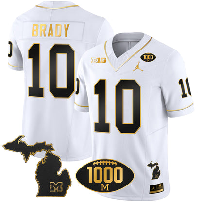 Michigan Wolverines 1000 Wins Patch Gold Jersey V2 - All Stitched