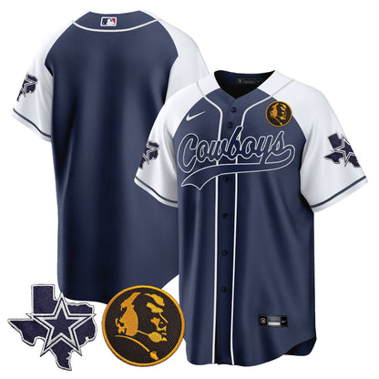 Cowboys Texas & John Madden Patch Baseball Jersey - All Stitched