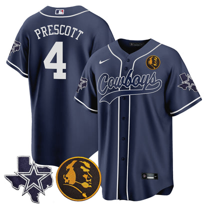 Cowboys Texas & John Madden Patch Baseball Jersey - All Stitched