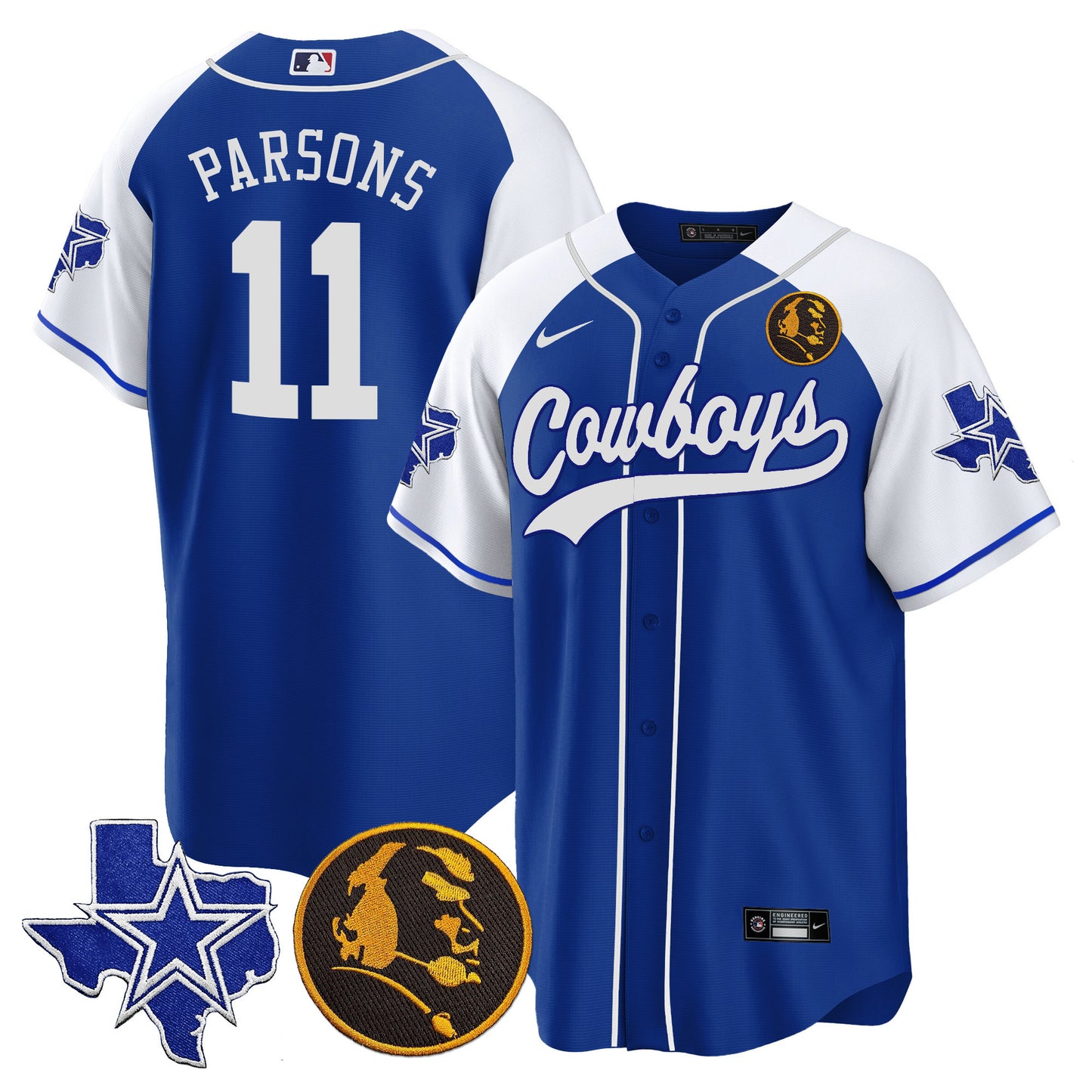 Cowboys Texas & John Madden Patch Baseball Jersey - All Stitched