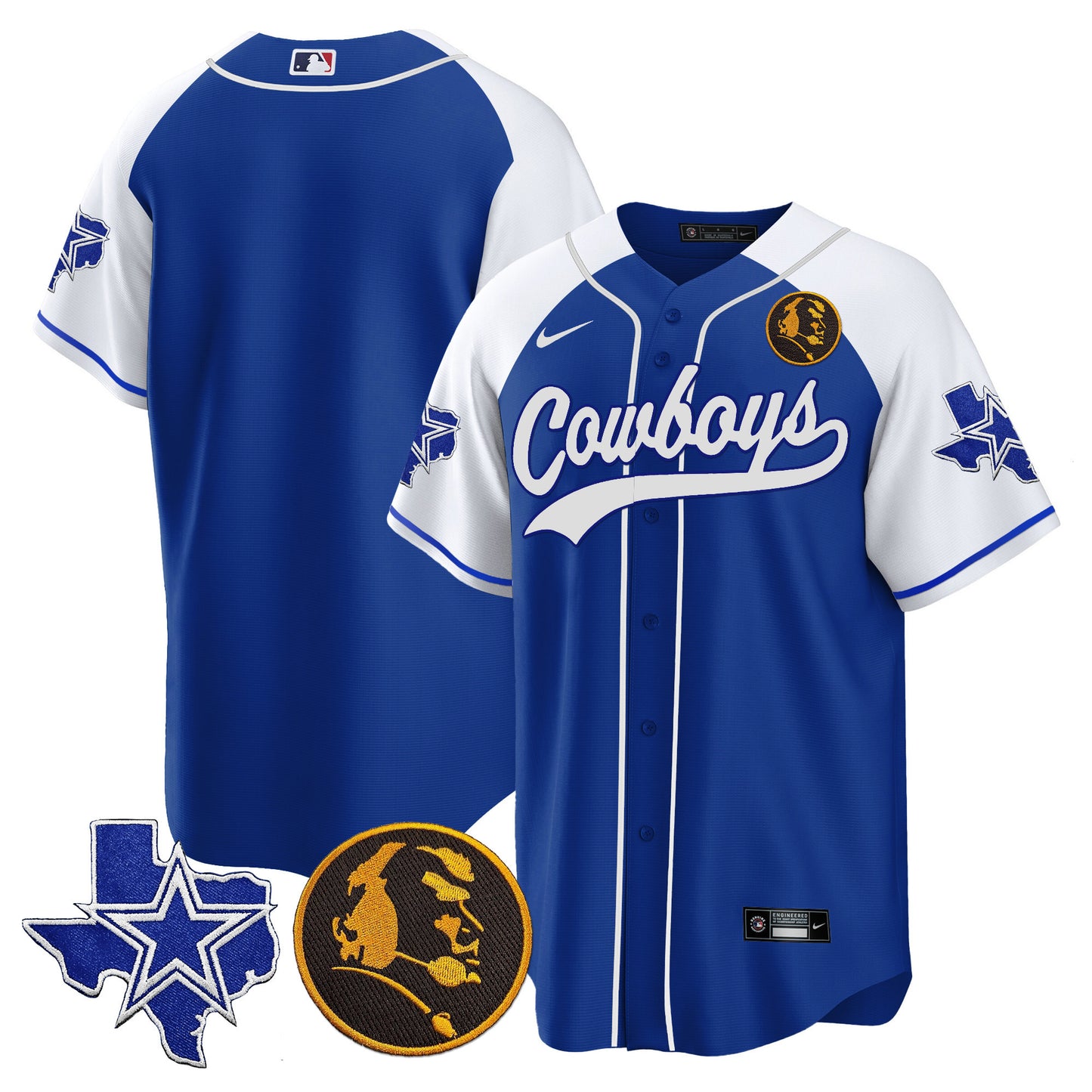 Cowboys Texas & John Madden Patch Baseball Jersey - All Stitched