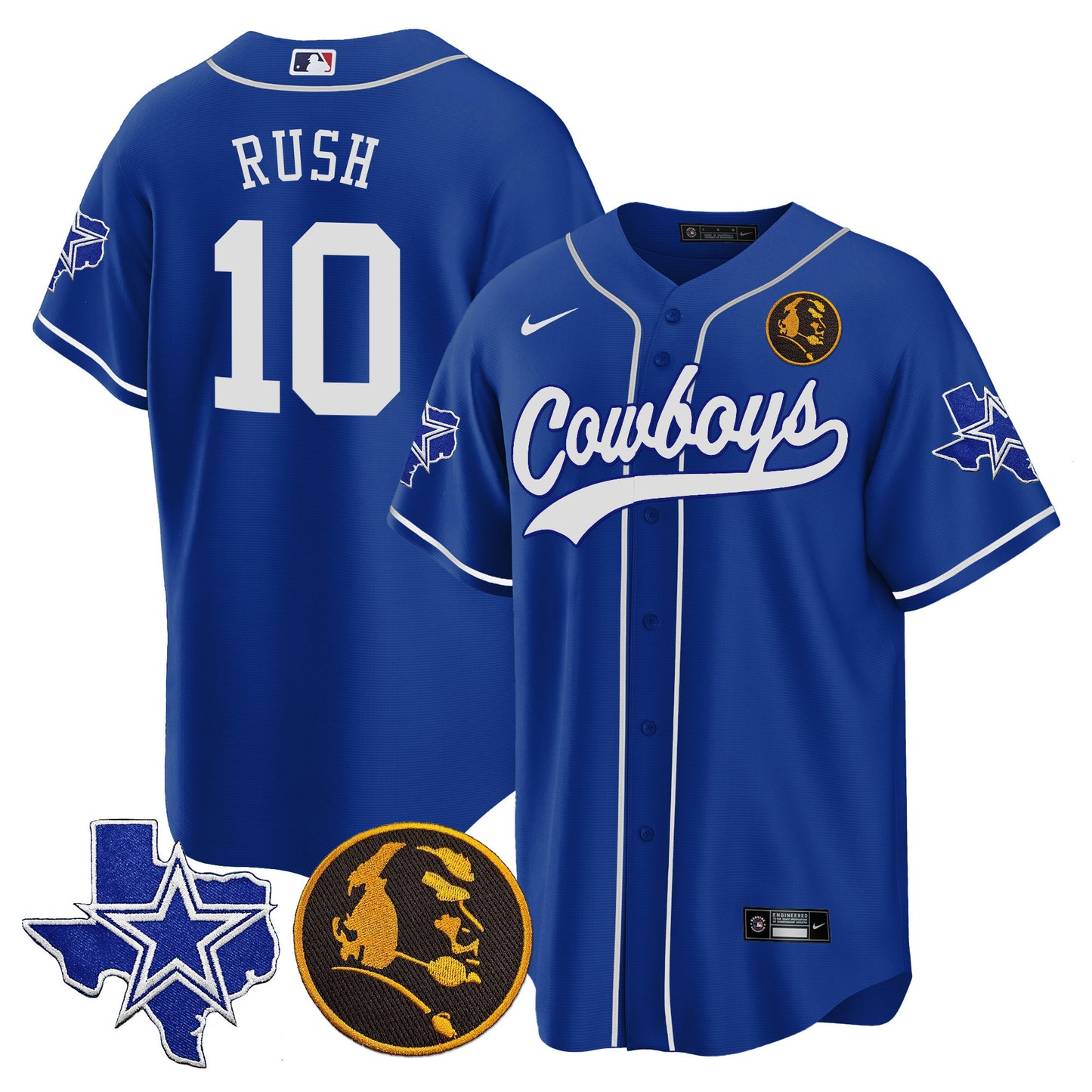 Cowboys Texas & John Madden Patch Baseball Jersey - All Stitched