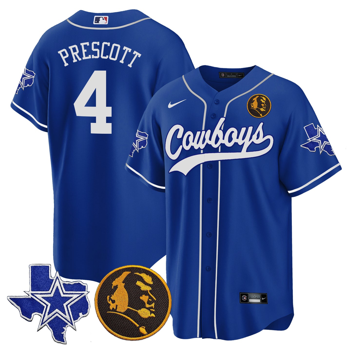 Cowboys Texas & John Madden Patch Baseball Jersey - All Stitched