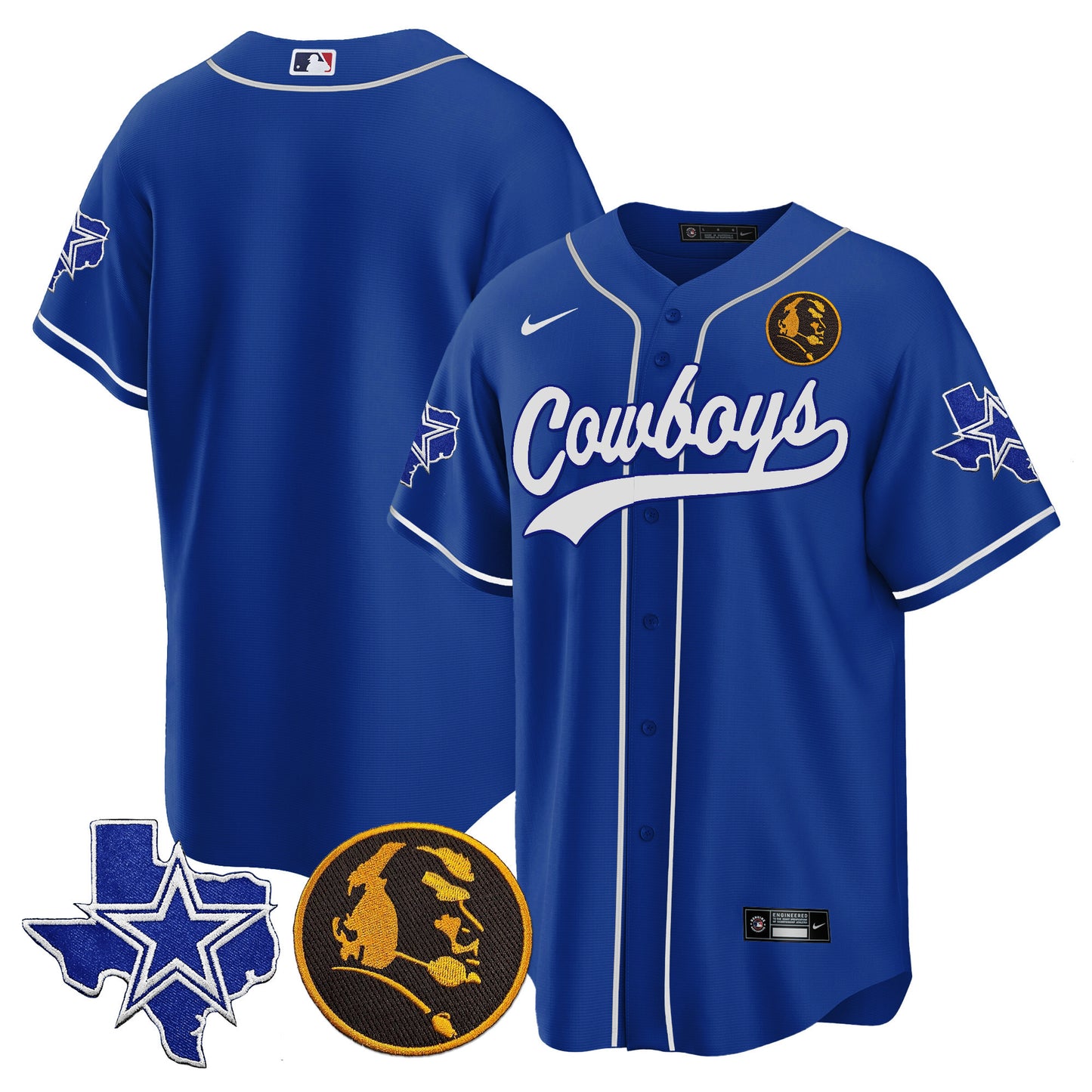 Cowboys Texas & John Madden Patch Baseball Jersey - All Stitched