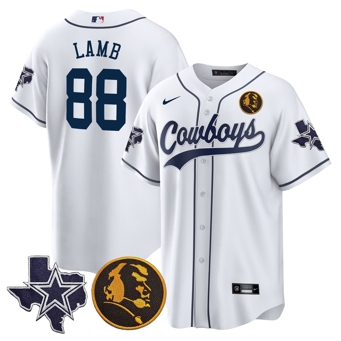 Cowboys Texas & John Madden Patch Baseball Jersey - All Stitched