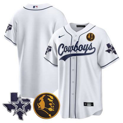 Cowboys Texas & John Madden Patch Baseball Jersey - All Stitched