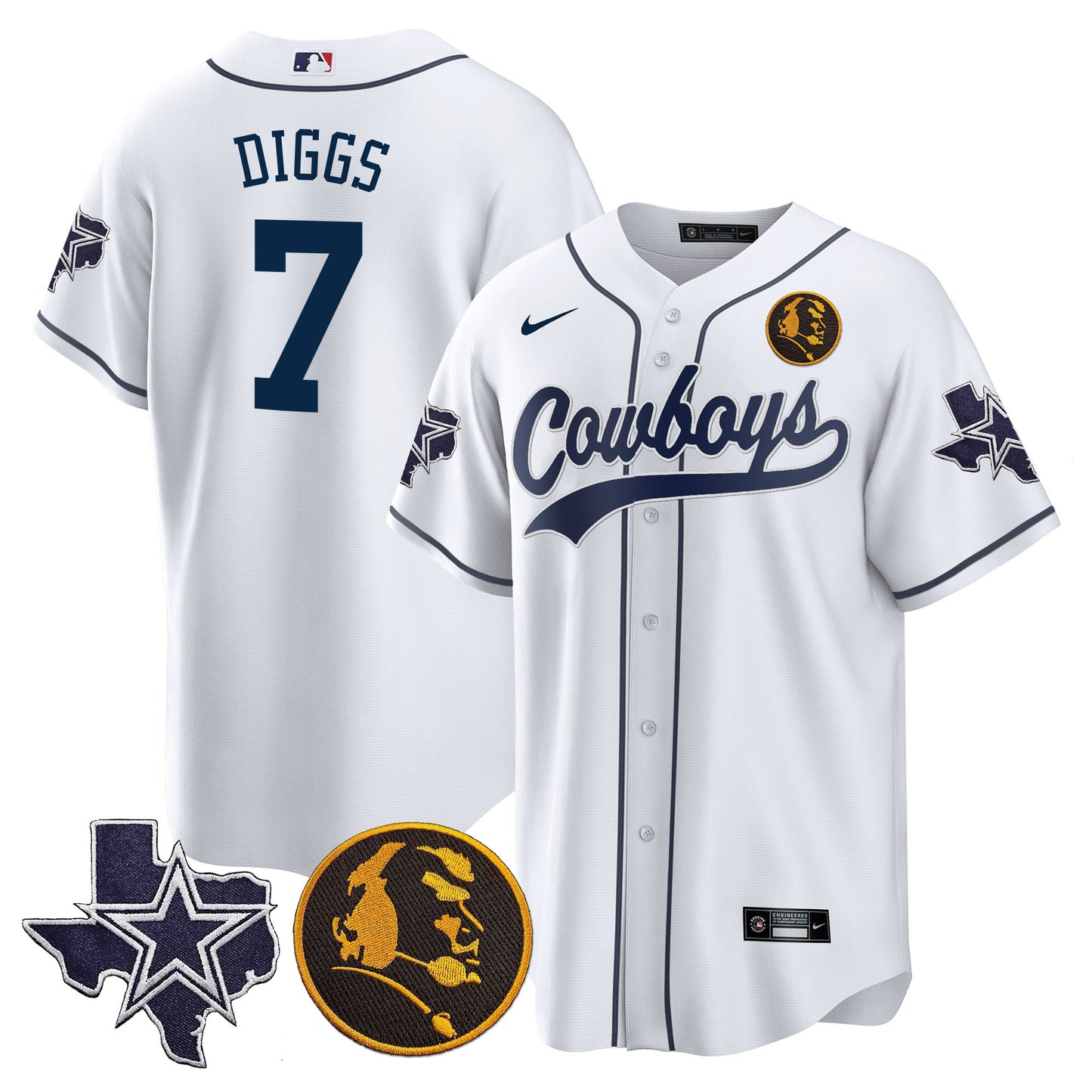 Cowboys Texas & John Madden Patch Baseball Jersey - All Stitched