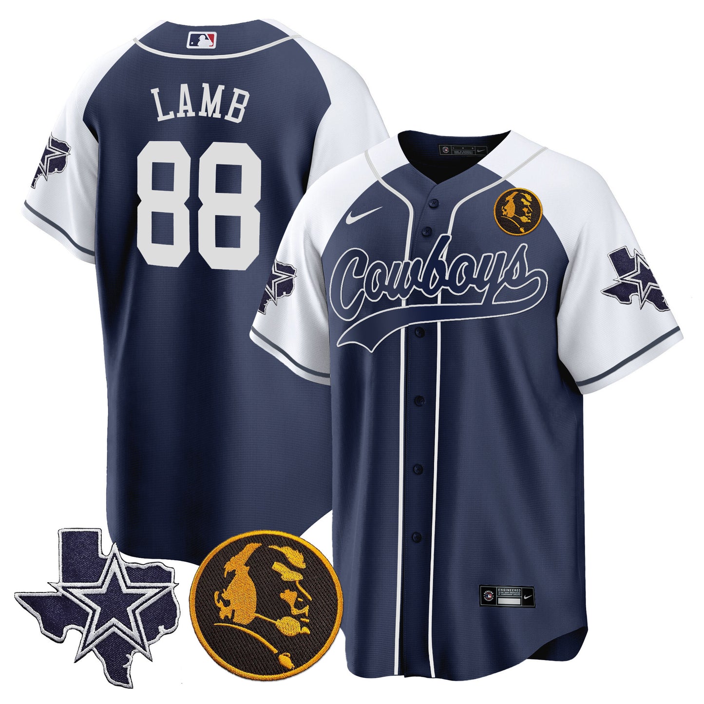 Cowboys Texas & John Madden Patch Baseball Jersey - All Stitched