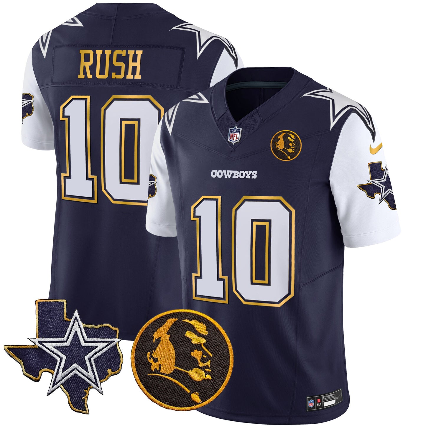 Cowboys Texas & John Madden Patch Gold Trim Vapor Jersey - All Stitched