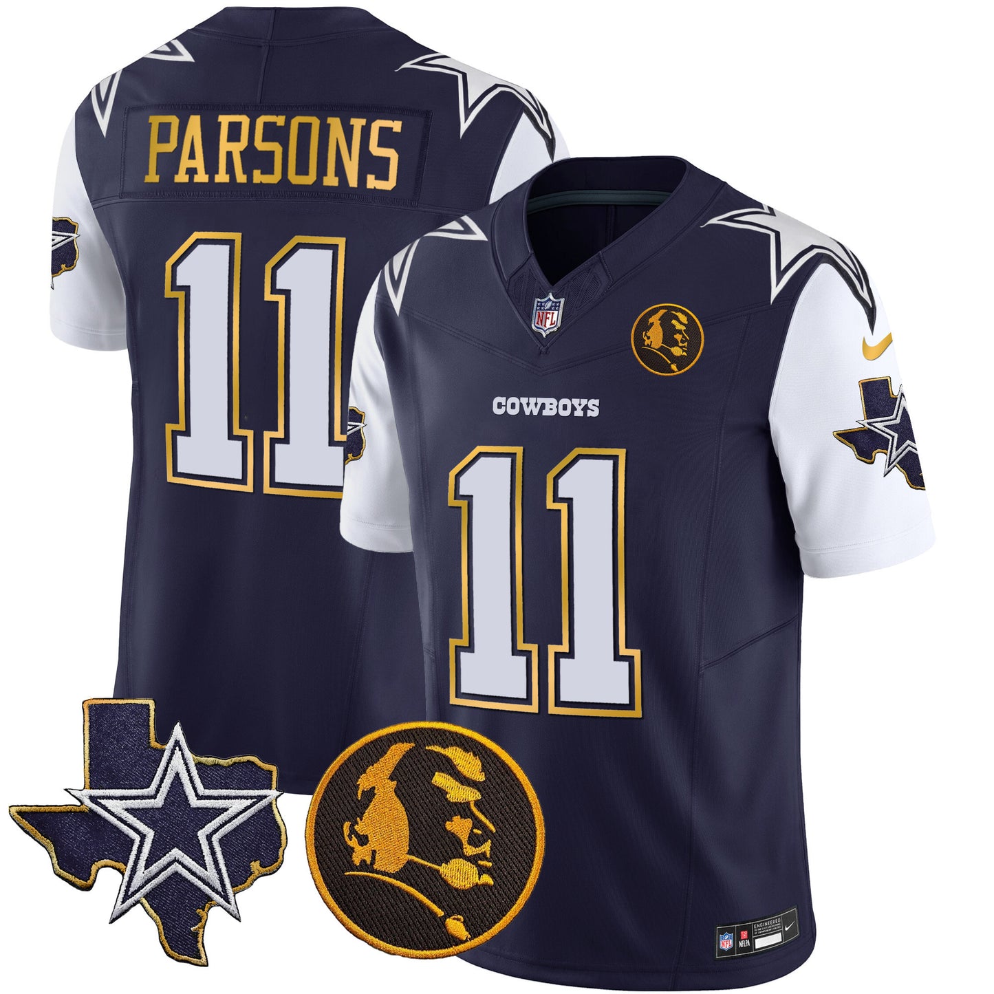 Cowboys Texas & John Madden Patch Gold Trim Vapor Jersey - All Stitched