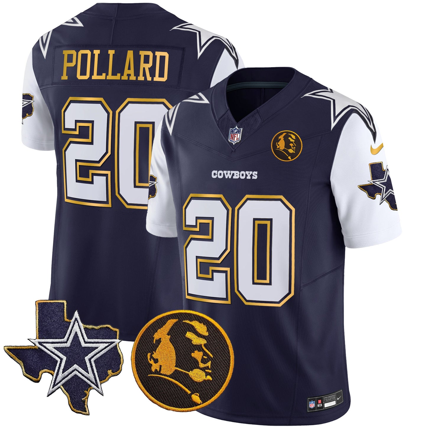 Cowboys Texas & John Madden Patch Gold Trim Vapor Jersey - All Stitched