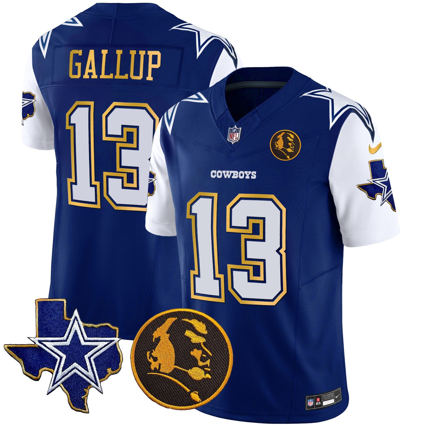 Cowboys Texas & John Madden Patch Gold Trim Vapor Jersey - All Stitched