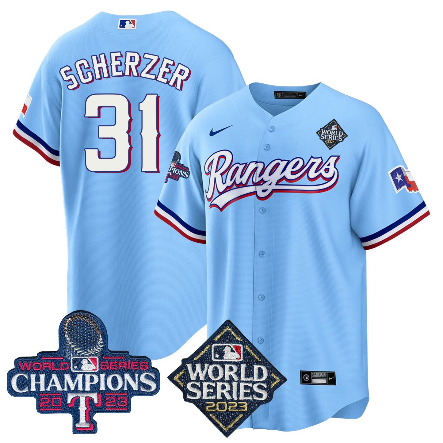 Texas Rangers 2023 World Series Champions Cool Base Jersey V4 - All Stitched