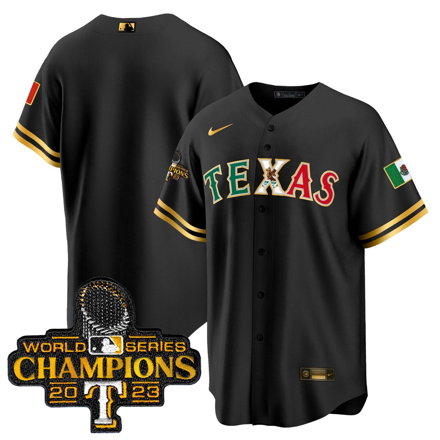 Texas Rangers Mexico 2023 World Series Champions Baseball Jersey - All Stitched