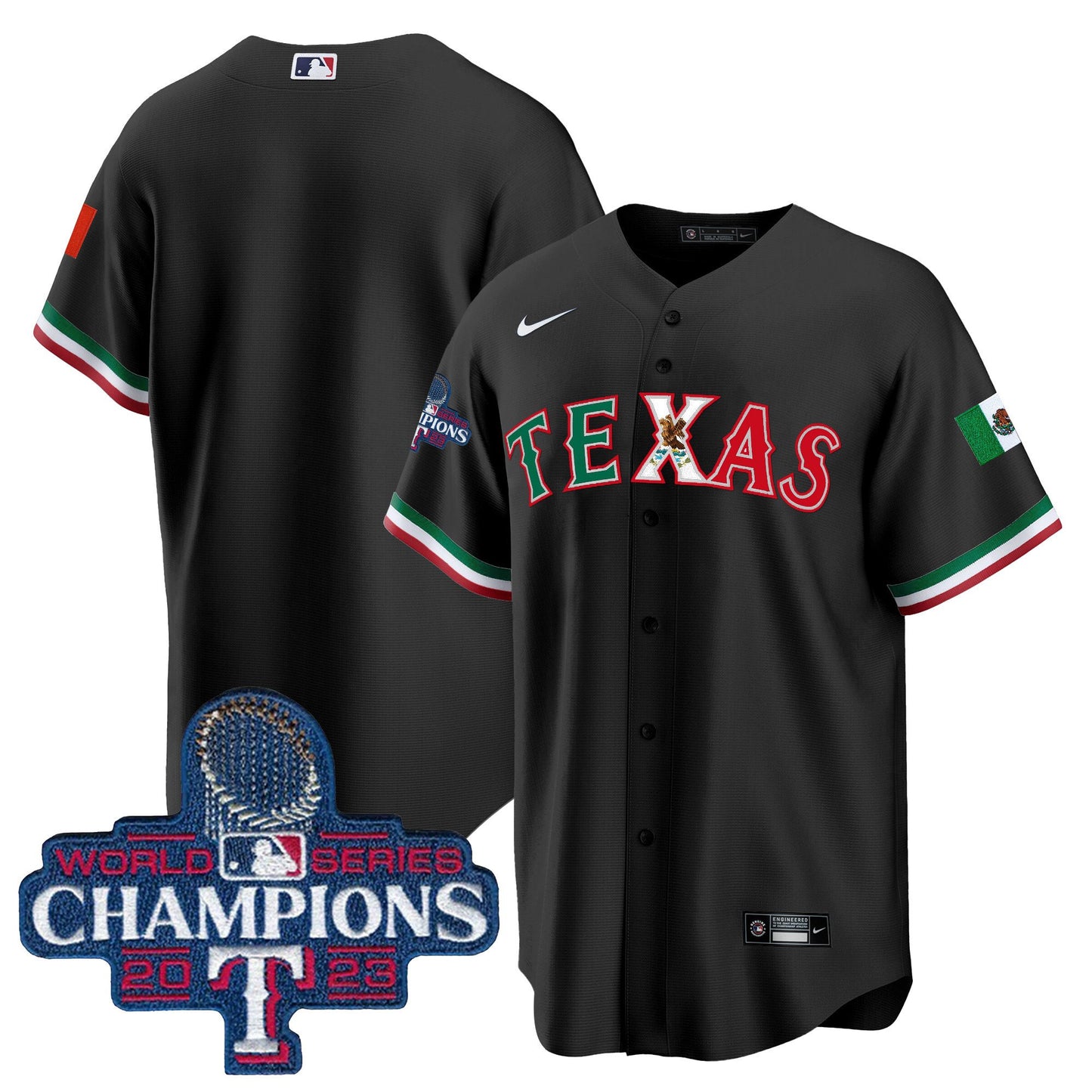 Texas Rangers Mexico 2023 World Series Champions Baseball Jersey - All Stitched