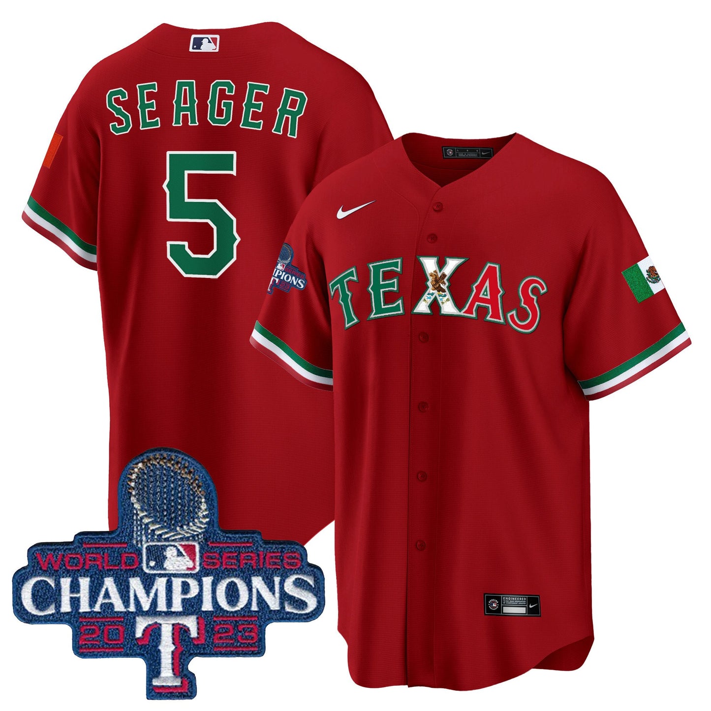 Texas Rangers Mexico 2023 World Series Champions Baseball Jersey - All Stitched