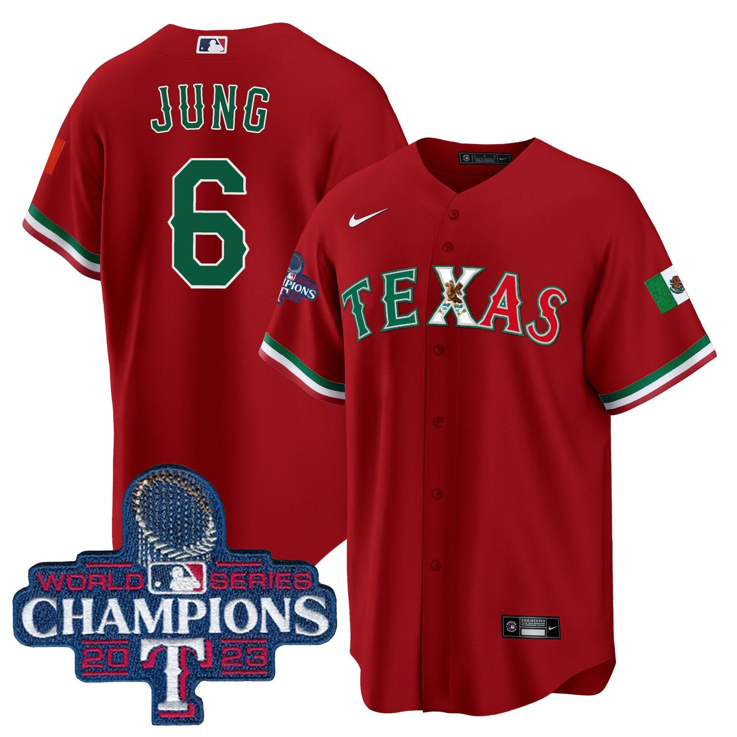 Texas Rangers Mexico 2023 World Series Champions Baseball Jersey - All Stitched