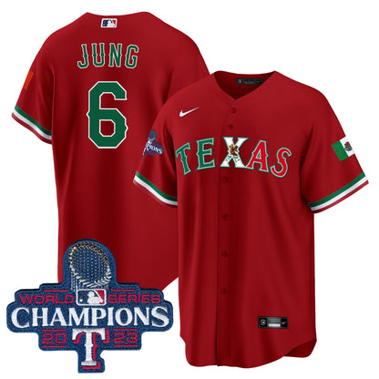 Texas Rangers Mexico 2023 World Series Champions Baseball Jersey - All Stitched