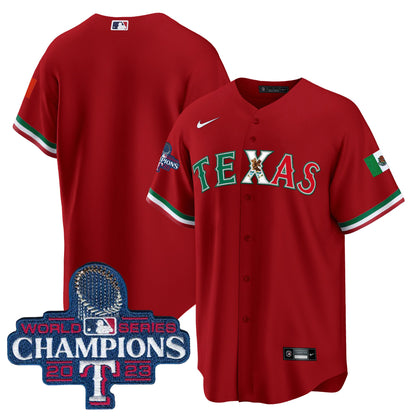 Texas Rangers Mexico 2023 World Series Champions Baseball Jersey - All Stitched