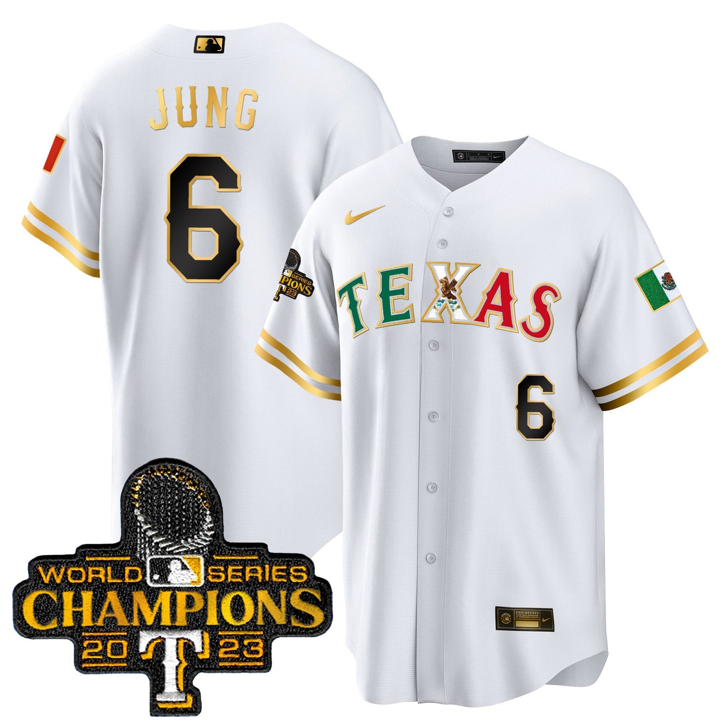 Texas Rangers Mexico 2023 World Series Champions Baseball Jersey - All Stitched