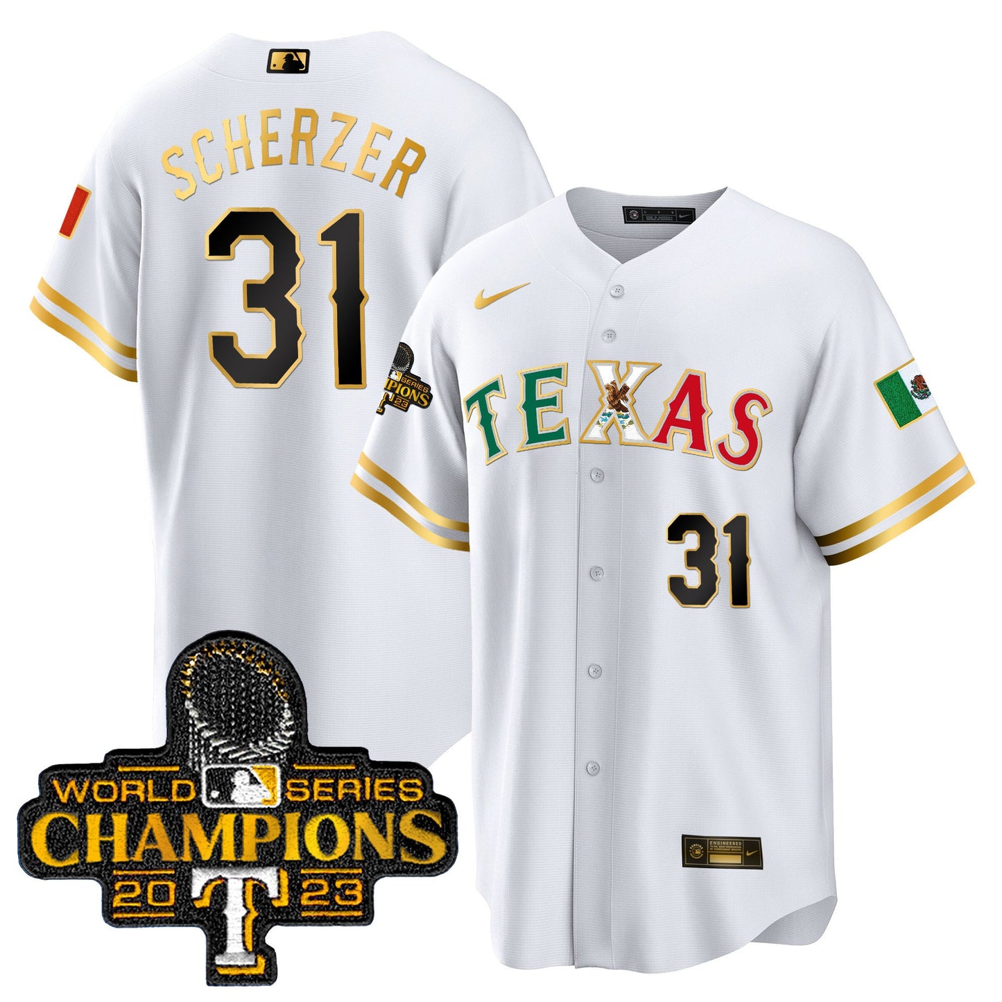 Texas Rangers Mexico 2023 World Series Champions Baseball Jersey - All Stitched