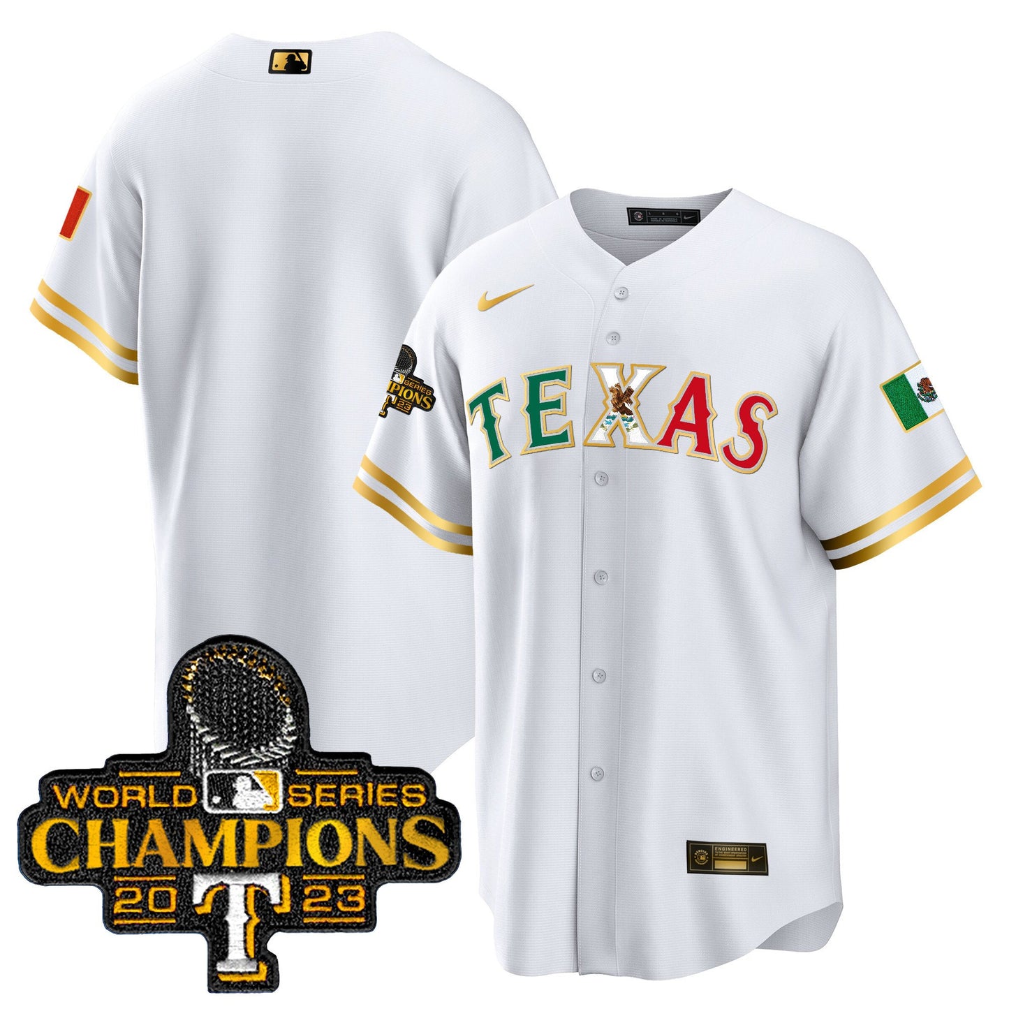 Texas Rangers Mexico 2023 World Series Champions Baseball Jersey - All Stitched