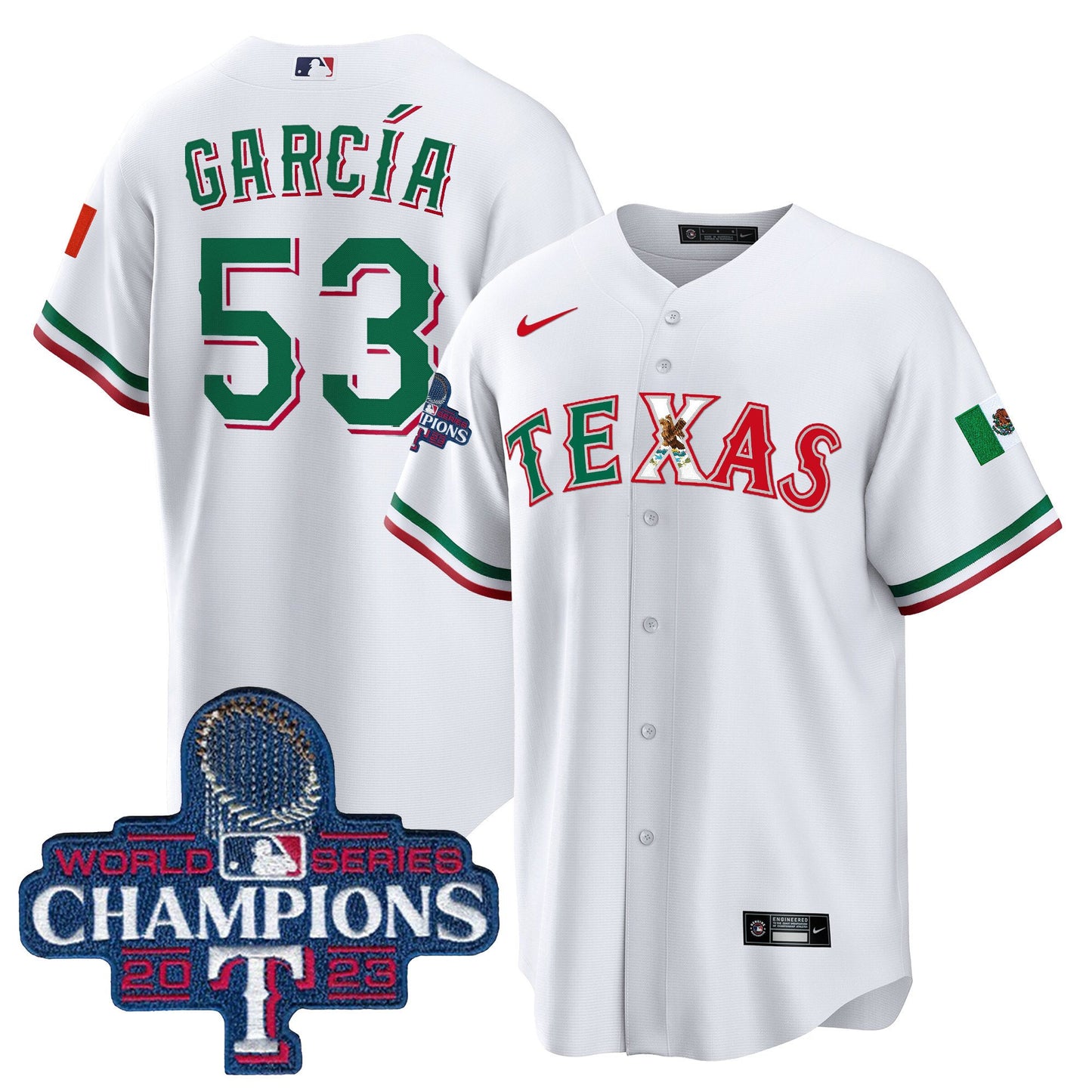 Texas Rangers Mexico 2023 World Series Champions Baseball Jersey - All Stitched