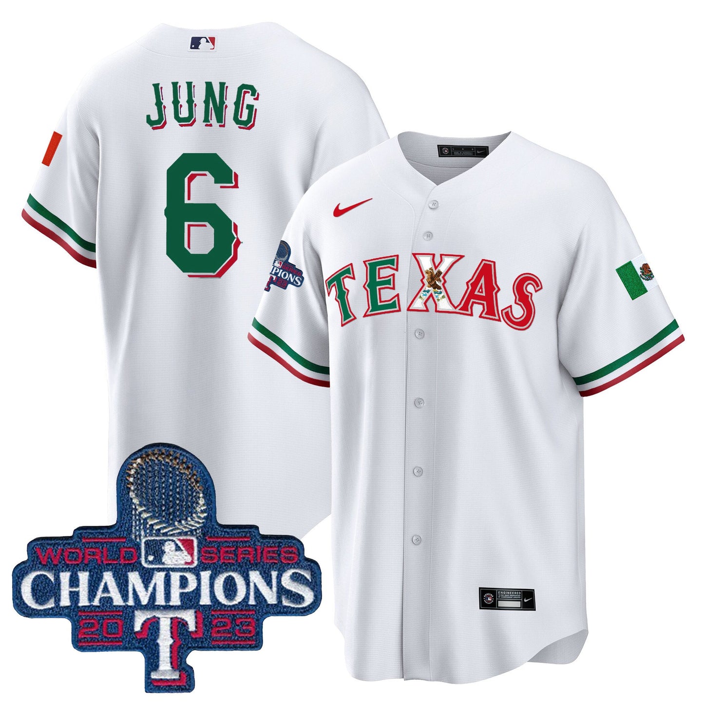 Texas Rangers Mexico 2023 World Series Champions Baseball Jersey - All Stitched