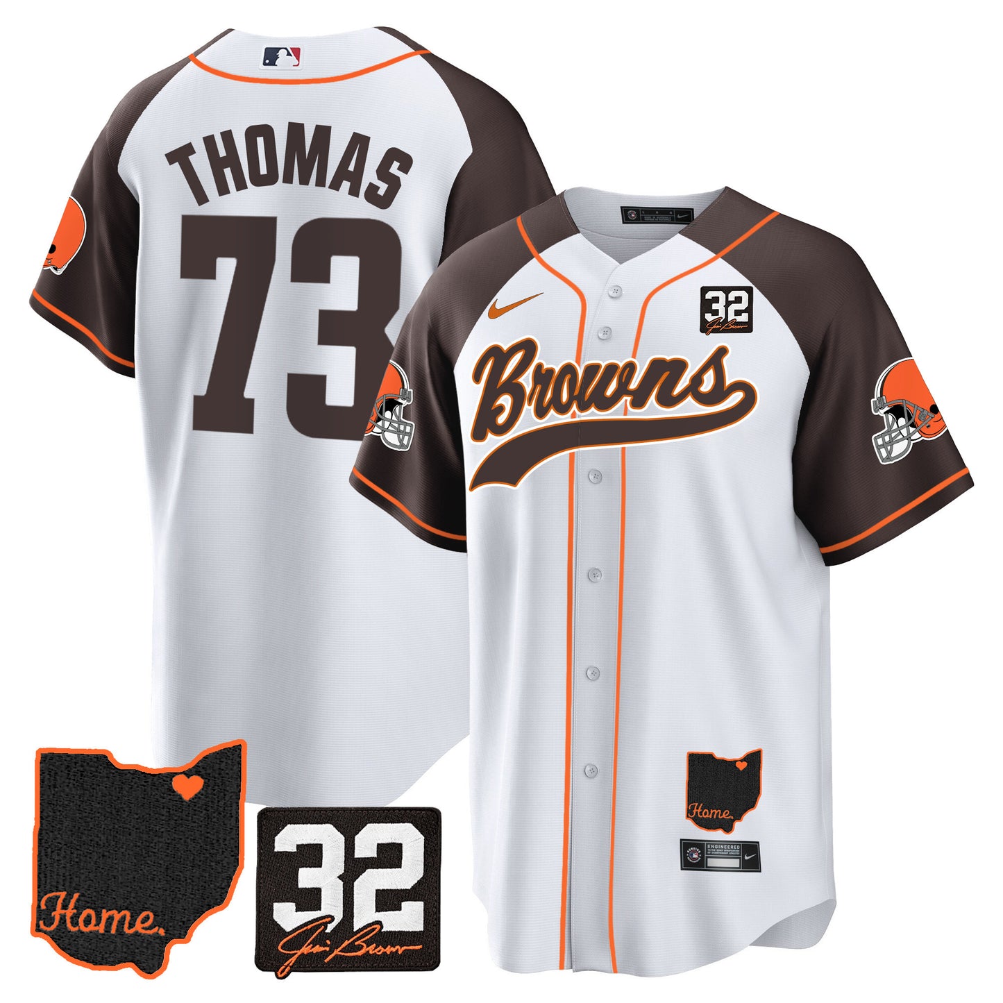 Browns #32 Jim Brown Memorial & Home Patch Baseball Jersey V2 - All Stitched