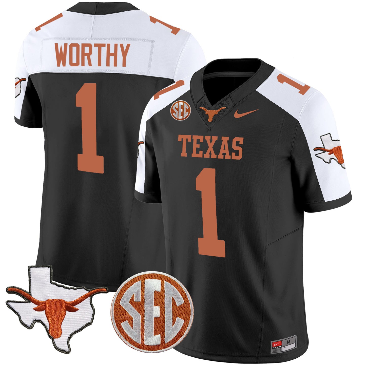 Texas Longhorns State Map & SEC Patch Vapor Jersey V2 - All Stitched