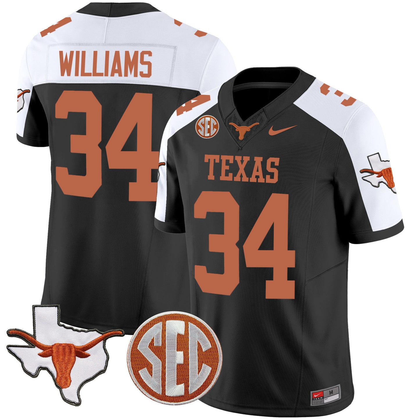 Texas Longhorns State Map & SEC Patch Vapor Jersey V2 - All Stitched