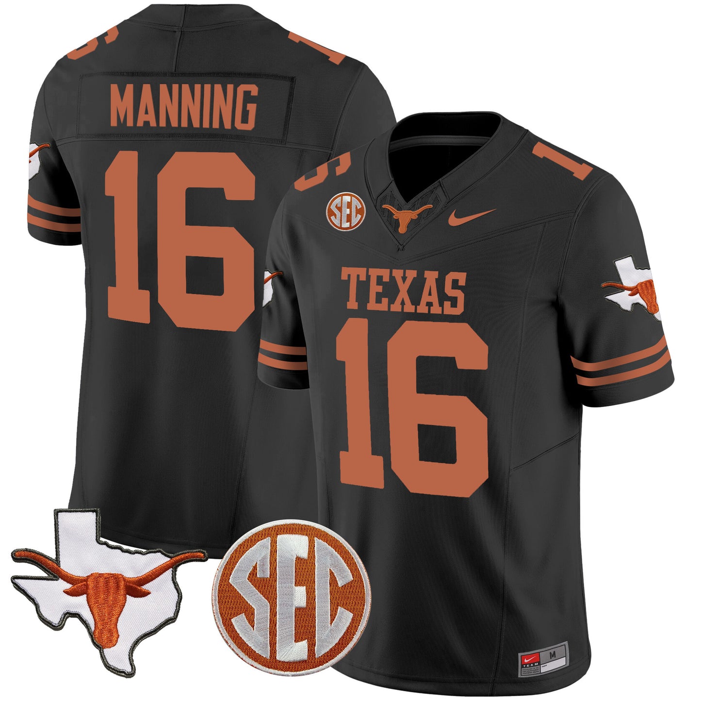 Texas Longhorns State Map & SEC Patch Vapor Jersey V4 - All Stitched